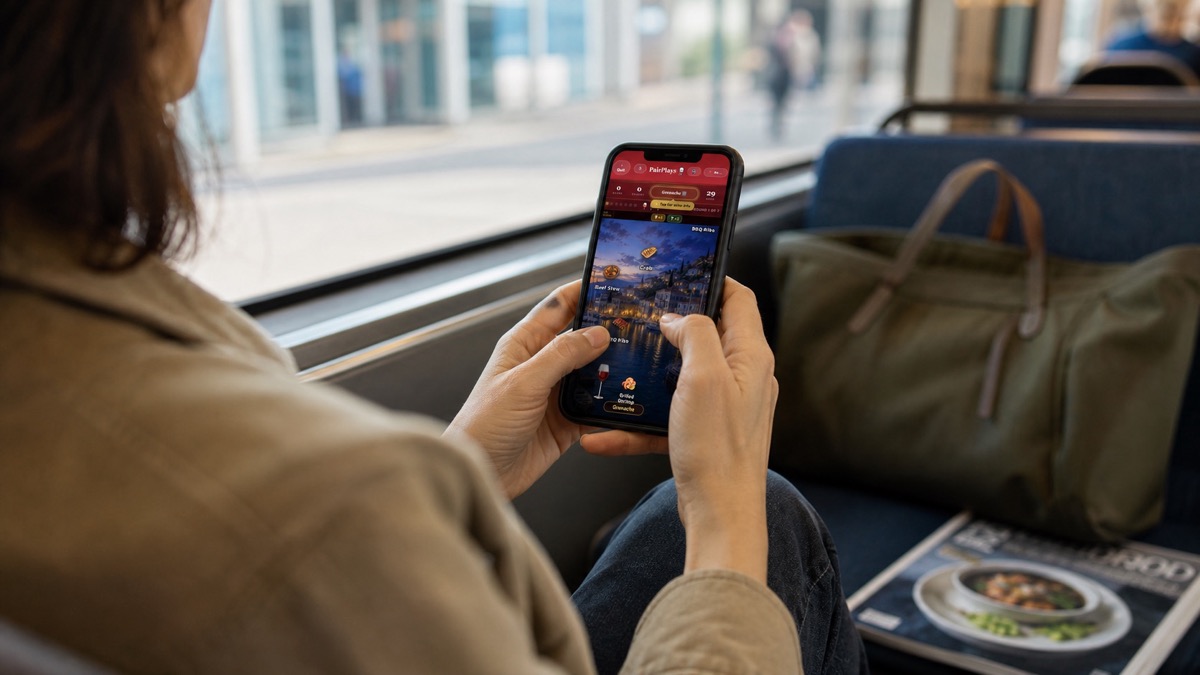A commuter using PairPlays to explore wine through a phone