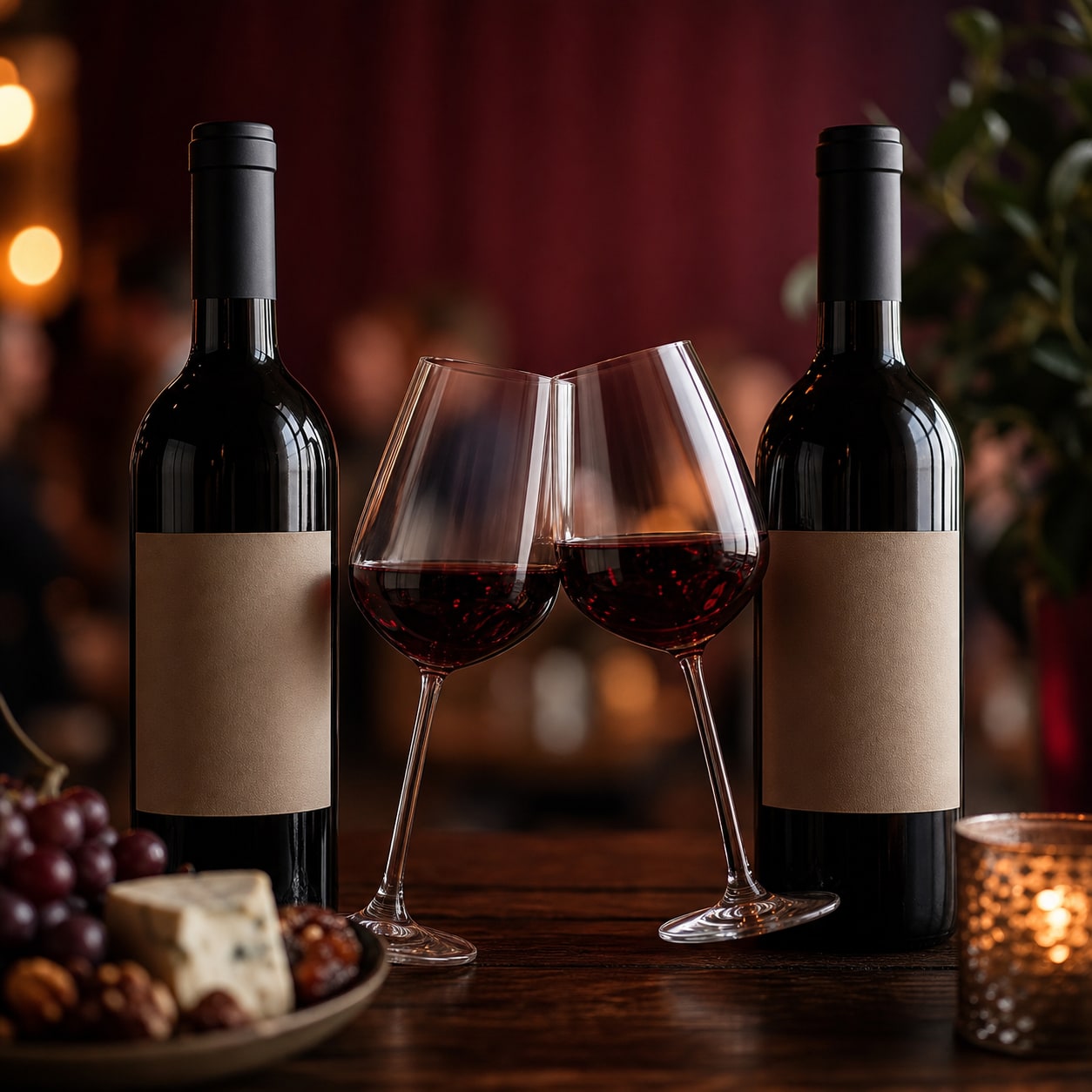 Premium wine bottles and glasses at a partner tasting event